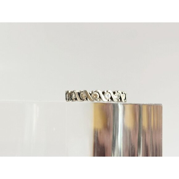 Sterling Silver Round Cut Row Set Wavy Style Modernist Vintage Ring - sz 6.75 - Picture 2 of 10